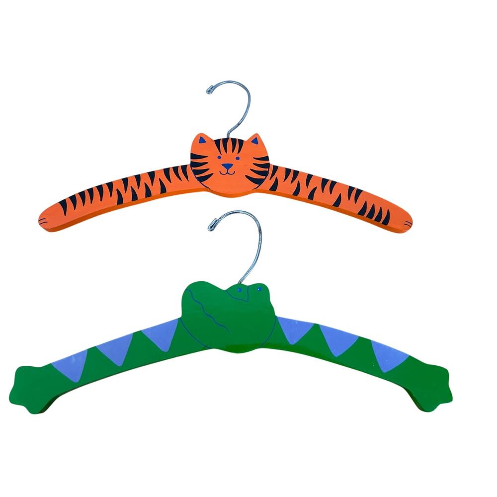 Hand Painted Wooden Hanger - Tiger & Crocodile - Kid's Room